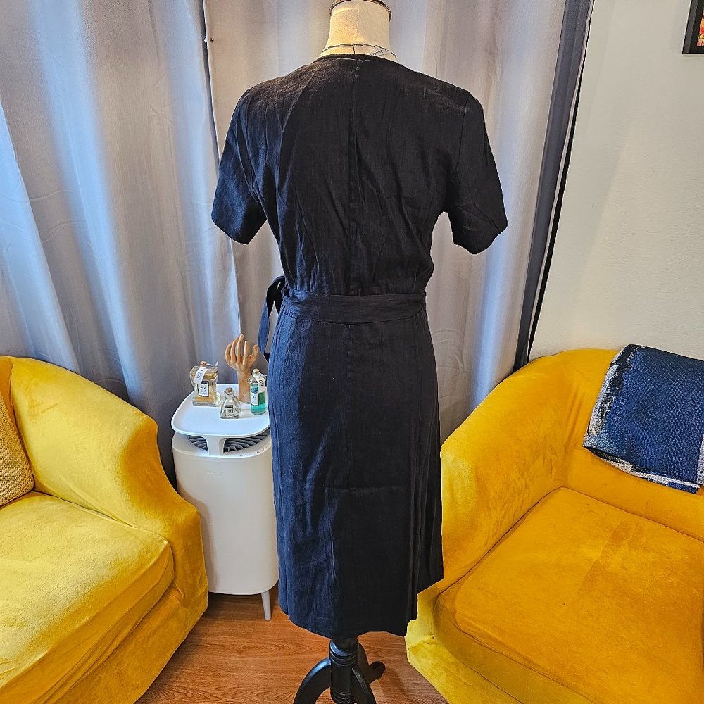 Black Wrap Midi Dress with Button Detail - Unknown Brand - Picture 2 of 13